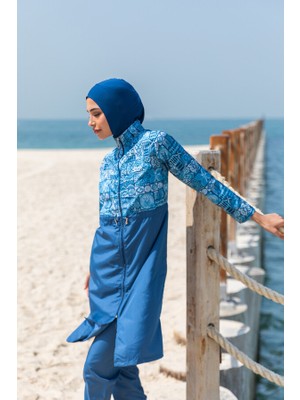 Remsa Mayo Remsa Paraşüt Tam Kapalı Tesettür Mayo Çini Desen Kadın Üst Pantolon Eşarp Seti