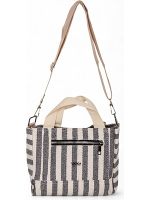 Kadın Gri Kanvas Askılı Önü Fermuarlı El ve Omuz Çantası