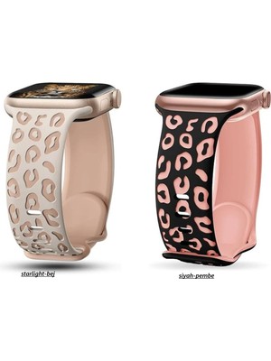 Alstrap Apple Watch 11-10 46MM 7 8 9 45MM Se 6 5 4 44MM Uyumlu Leopar Desenli 2’li Kordon Seti