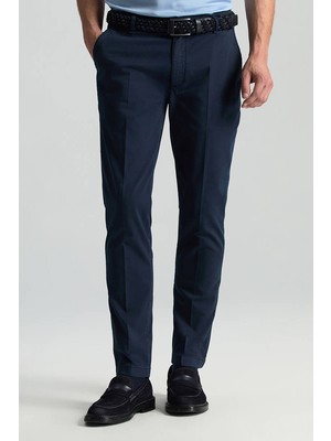 Saf Pamuk Lacivert Regular Fit Chino Pantolon