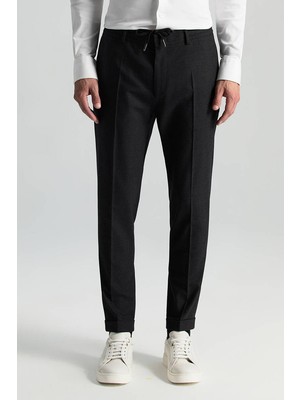 Saf Yün Bağcık Detaylı Antrasit Chino Jogger Pantolon