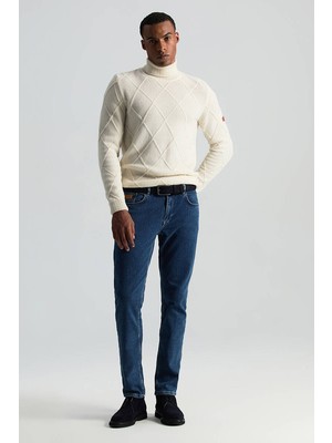 Kaşmir Karışım Kışlık Mavi Denim Pantolon