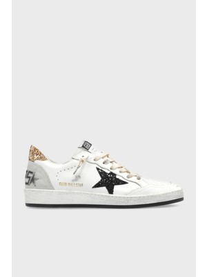 Golden Goose - Ball Star White Leather - With Black Glitter Star And - Gold Heel Tab - Kadın Sneaker