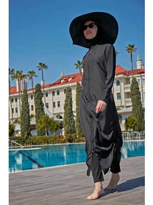 Remsa Mayo Remsa Tasarım Tam Kapalı Tesettür Mayo Tam Boy Uzun Boy R027 Fatma Siyah