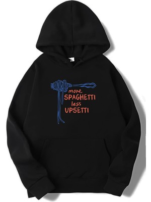 Brz Collection Unisex Oversize More Spaghetti Less Upsetti Hoodie Siyah