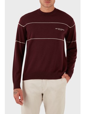 Emporio Armani Yünlü Şerit Detaylı Regular Fit Bisiklet Yaka Kazak Erkek Kazak EM002796 AF14199 M5065