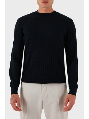Armani Exchange Yün Karışımlı Regular Fit Bisiklet Yaka Dalgalı Dokuma Kazak Erkek Kazak XM001560 AF11982 FB065