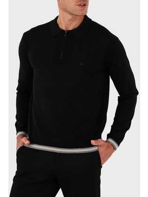 Emporio Armani % 100 Yün Regular Fit Yarım Fermuarlı Polo Yaka Kazak Erkek Kazak EM001512 AF14158 UC001