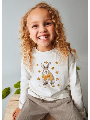 Mayoral Bej Kız Çocuk Baskılı Tişört 4009