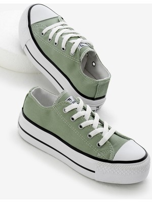 Çocuk Unisex Mint Yeşili Termo Kalın Taban Bağcıklı Keten Spor Ayakkabı