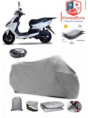 Kral Motor Ares 125 Branda Gri Arka Çanta Uyumlu(Topcase) Motosiket Brandası Motor Örtüsü Çadır Su Geçirmez Motosiklet Kılıfı Motor Brandası,lastikli,taşıma Torbalı