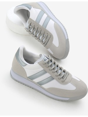 Unisex Gri Gümüş Termo Taban Çift Şeritli Bağcıklı Spor Ayakkabı