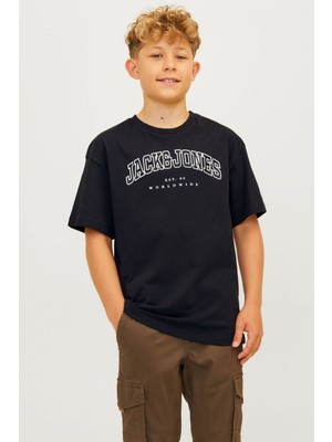 Jack & Jones Jjecaleb Varsıty Tee Ss O Siyah Erkek Çocuk Kısa Kol T-Shirt