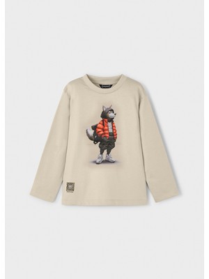 Mayoral Bej Erkek Çocuk Uzun Kollu Baskılı Tişört 4083