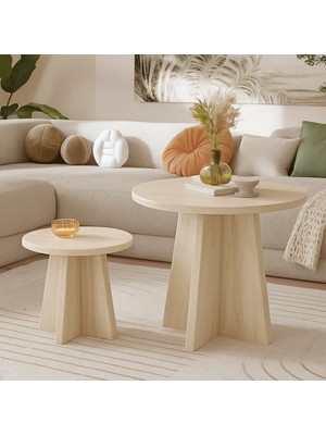 Luna Model 2 Li Orta Sehpa Seti, 58 Cm, 40 cm Çaplı, Yükseklik 39 Cm, 46 cm Iskandinav Stil