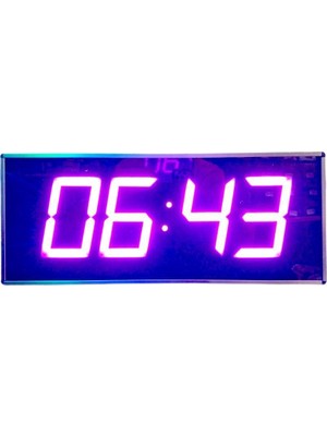 Sanec Wifi Senkronize Dijital LED Duvar ve Masa Saat Derece – Otomatik Internet Saat Ayarlı, Mor Led, 16X40 cm