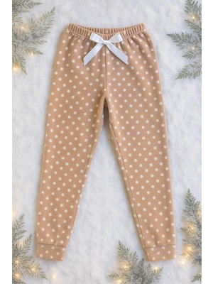 Fames Pijama Fames Kadın Kışlık Polar Pijama Altı Klasik Yaka Normal Kol Desenli Rahat Kalıp