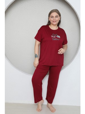 Büyük Beden Likralı Ring Viskon Kısa Kol Yazlık Pijama Takım