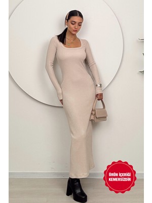 Dolcha Kadın Uzun Kollu Bodycon Taş Triko Elbise - Günlük Şıklık Slim Fit Tasarım