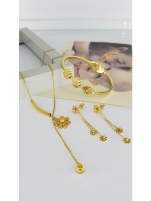 Çiçek Özel Takı SNS500241 Kolye Küpe ve Keleçpe Bileklik Özel Takı Kutusunda