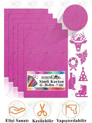 Simli Karton A3 30X40 cm 5 Li 1 Paket Simli Fon Kartonu Parıltılı Kağıt Anasınıfı Kreş Etkinlik Proje Dekoratif