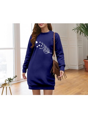 Kadın Uzun Kollu Bisiklet Yaka Desenli Viskon Iki Iplik Elbise