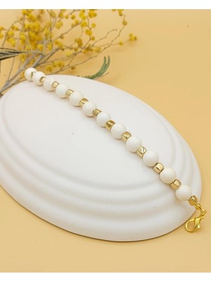 Ivorya Akrilik Boncuk El Yapımı Krem Bileklik