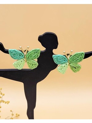 Yeşil Kanat Hasır Kelebek Küpe