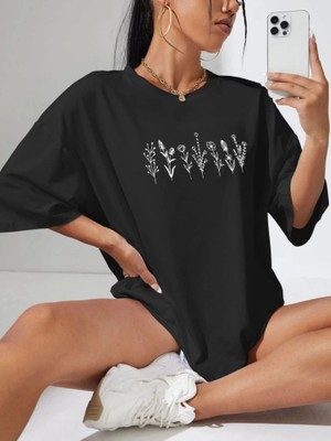 Demir Grup Baskılı Oversize T-Shirt - Siyah