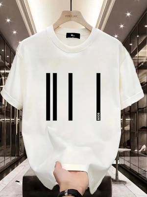 Baskılı Oversize Bisiklet Yaka T-Shirt - Beyaz