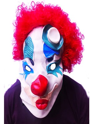 Kırmızı Renk Afro Bonus Peruklu Palyaço Lateks Et Maske (5250)