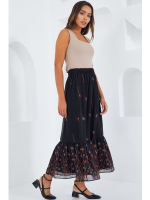 Hiccup Kadın BDART Çiçek Desenli Maxi Etek Çok Renkli