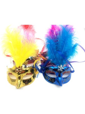 Renkli Tüylü Venedik Parti Maskesi Karışık Renk 12 Adet (5250)