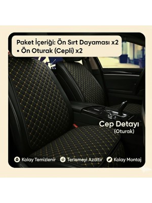 Renault 19 1993-2000 Uyumlu Kumaş Oto Koltuk Minderi Ergonomik Kapitone 2'li Siyah Sarı