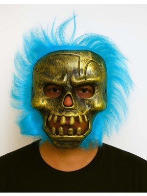 Wild Skull - Bakır Kafatası Turkuaz Saçlı Iskelet Maske (5250)