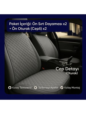 Audi A4 B8 2008-2015 Uyumlu Kumaş Oto Koltuk Minderi Ergonomik Kapitone 2'li Gri