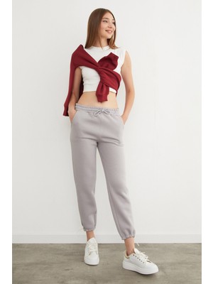 3 Iplik Beli Lastikli Paçası Stoperli Jogger Eşofman Altı