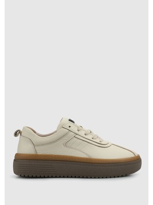 Ekru Deri Kadın Sneaker