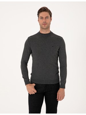 Pierre Cardin Erkek Antrasit Melanj  Slim Fit Çeyrek Yaka Basic Triko Kazak 50314188-VR081
