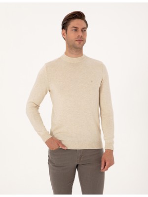 Pierre Cardin Erkek Krem Melanj Slim Fit Çeyrek Yaka Basic Triko Kazak 50314188-VR159