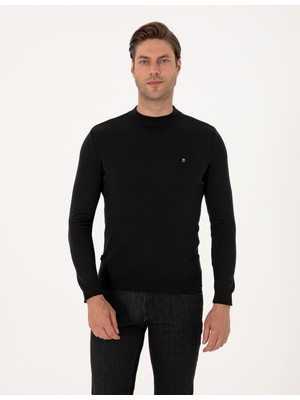 Pierre Cardin Erkek Siyah Slim Fit Çeyrek Yaka Basic Triko Kazak 50314188-VR046