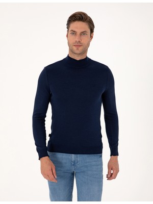 Pierre Cardin Erkek Açık Lacivert Slim Fit Yarım Balıkçı Yaka Basic Triko Kazak 50314176-VR059