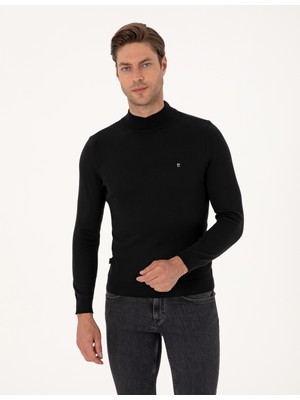 Pierre Cardin Erkek Siyah Slim Fit Yarım Balıkçı Yaka Basic Triko Kazak 50314176-VR046