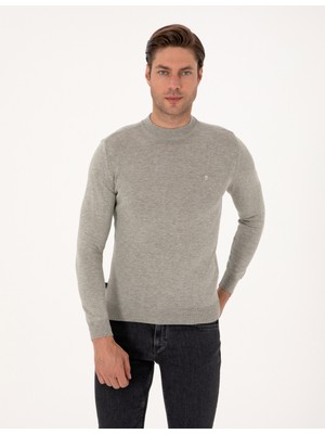 Pierre Cardin Erkek Açık Gri Melanj  Slim Fit Çeyrek Yaka Basic Triko Kazak 50314188-VR091