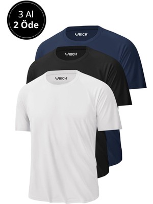 Erkek 3'lü Paket %100 Pamuk Slim Fit Sporcu Tişört Basic Bisiklet Yaka Kısa Kollu T-Shirt