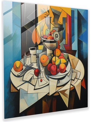 Popcas Natürmort Cam Tablo: Parçalı Uyum - Natürmort Cam Tablo Kübizm Tablo Cam Duvar Sanatı