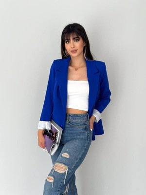 Kolu Katlamalı Iç Astarı Çizgili  Blazer Ceket