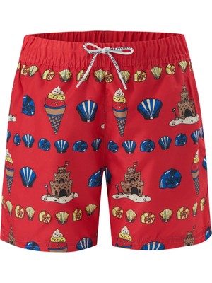 Hemington Yaz Desenli Kırmızı Quick Dry Çocuk Mayo