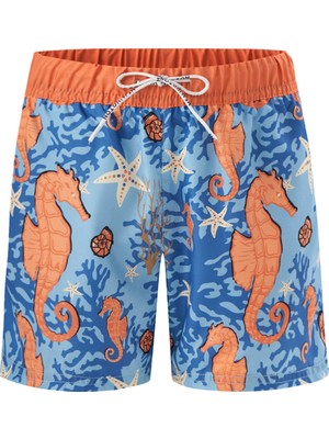 Hemington Denizatı Desenli Mavi Quick Dry Çocuk Mayo