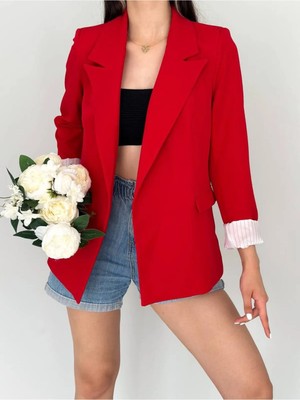 Kolu Katlamalı Iç Astarı Çizgili  Blazer Ceket